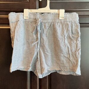 LOFT Blue and White Striped Seersucker Drawstring Shorts